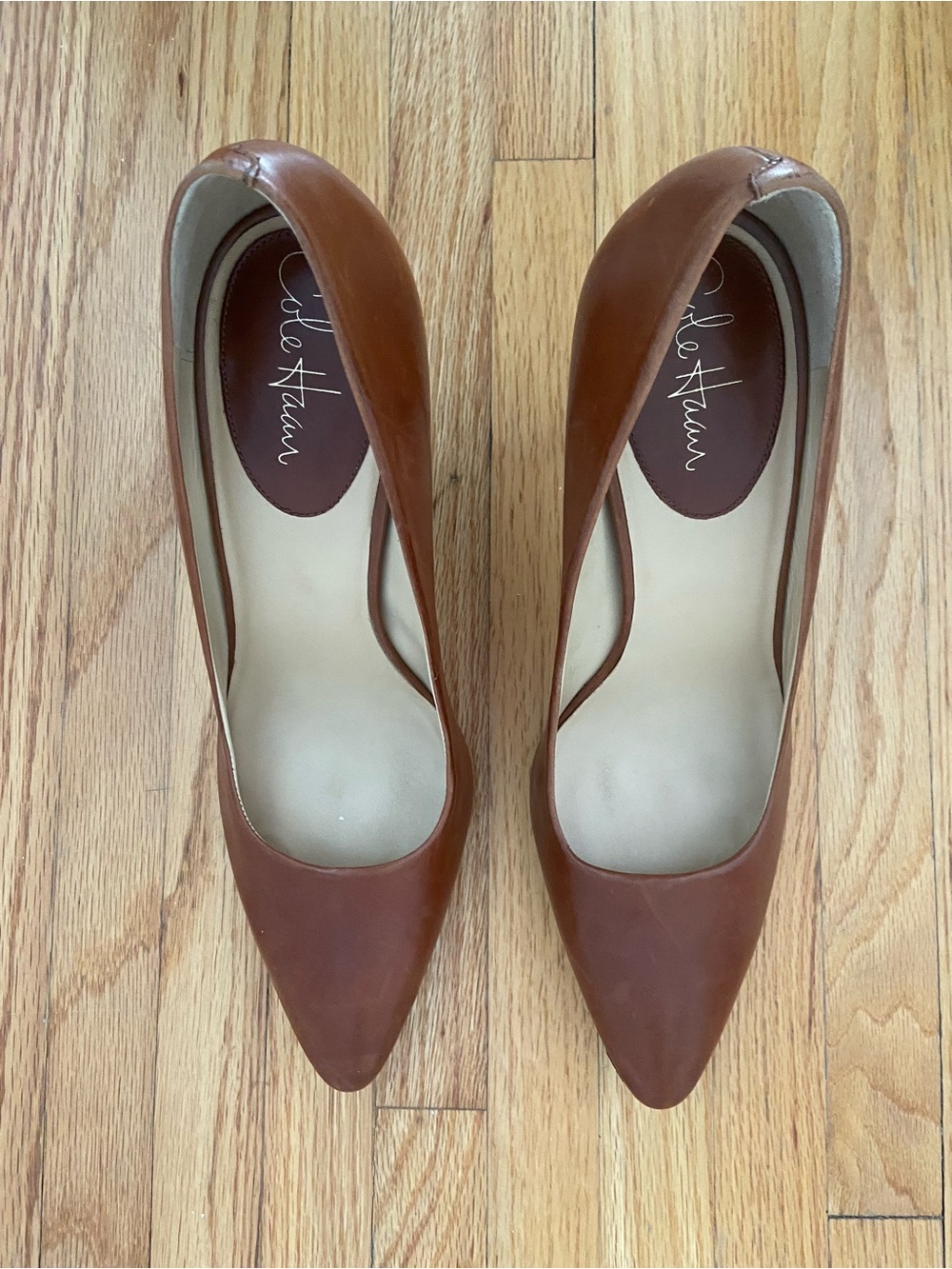 Cole Haan 10B Women's Brown Leather Pointed-Toe 4inch heels